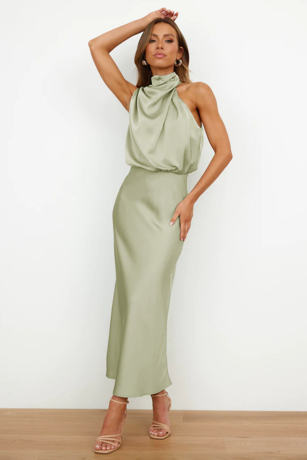 VENUS - SATIN HALTER MIDI DRESS
