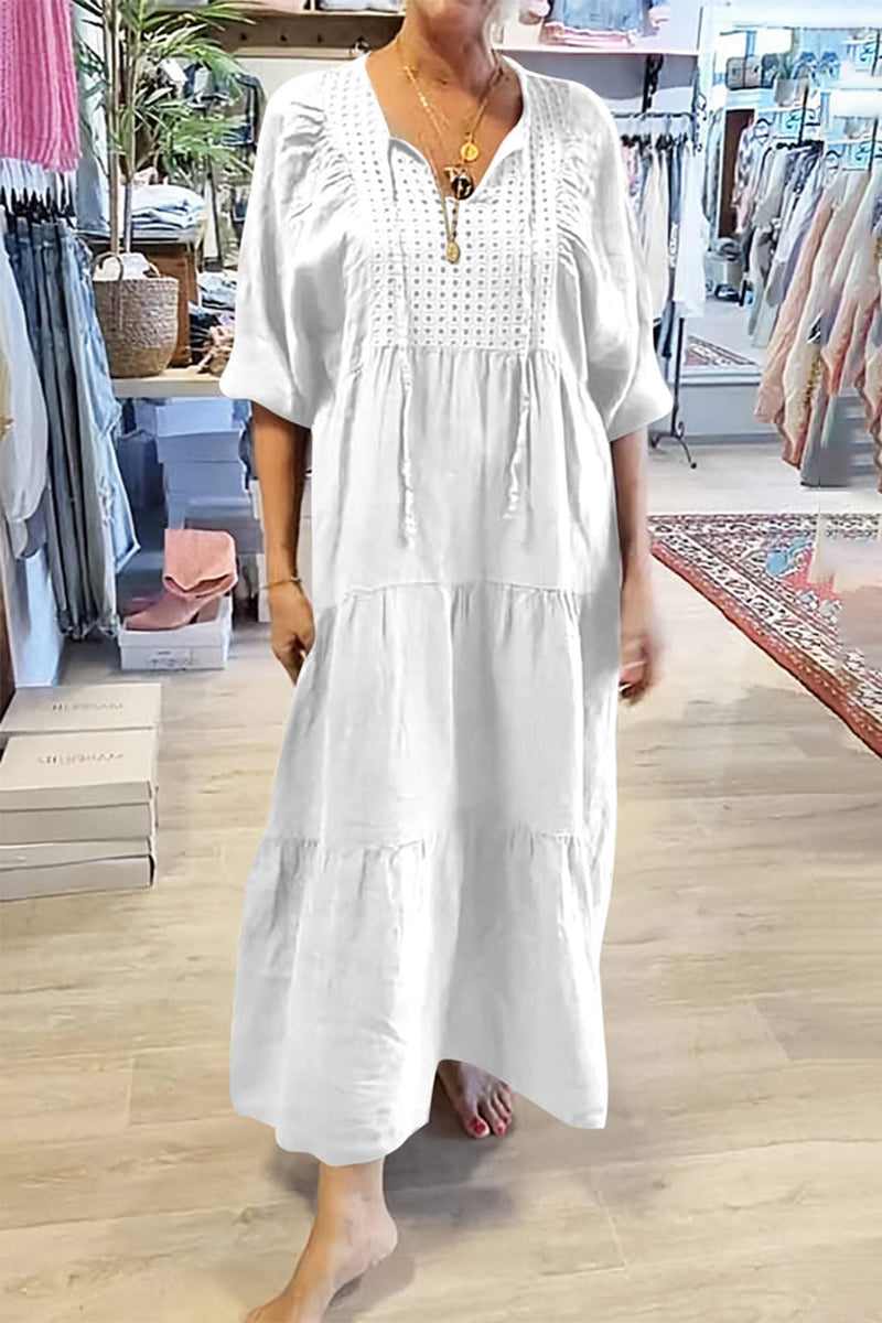 CELY - CASUAL LACE-UP V-NECK A-LINE DRESS