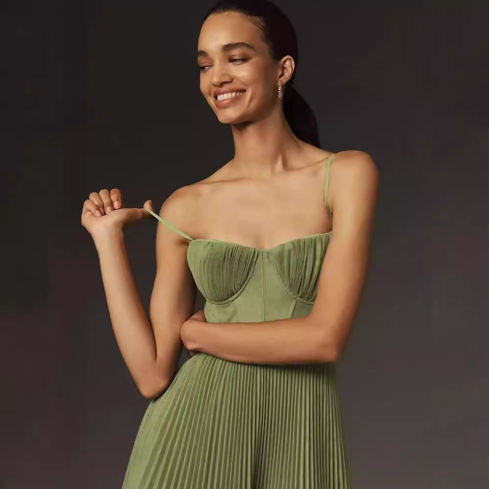 FARMA - STRAPLESS PLEATED MIDI DRESS