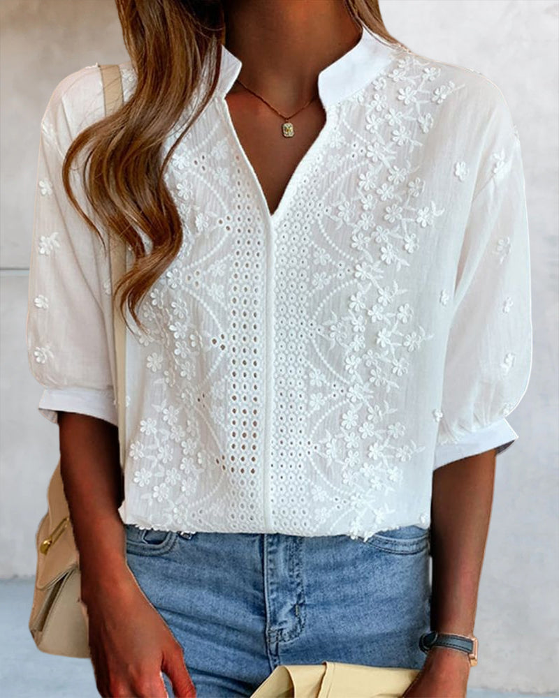 BREELYN - PUFF SLEEVES LACE BLOUSE