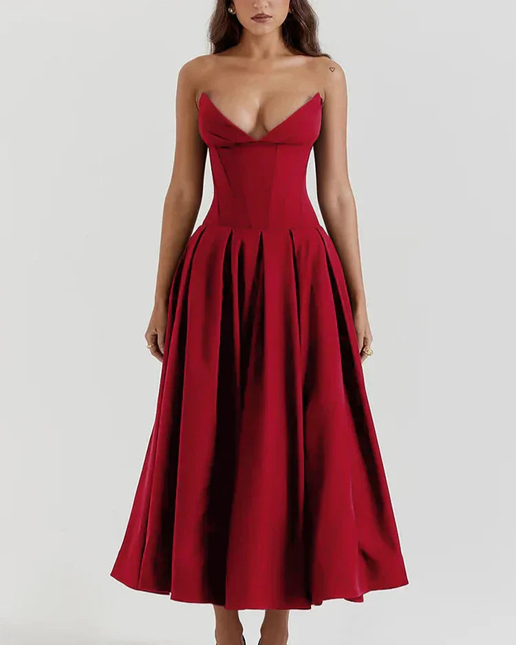EMERSYN - ELEGANT STRAPLESS DEEP V-NECK GALA DRESS