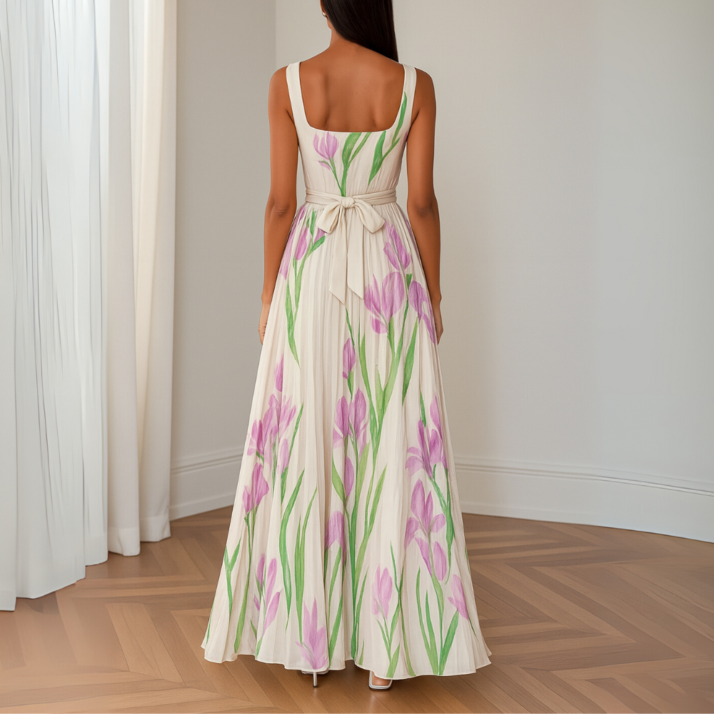 ZINNIAS - STYLISH FLORAL PLEATED MAXI DRESS