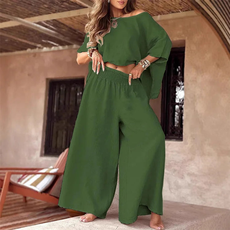 CARLEIGH - CHIC OFF SHOULDER TOP AND PANTS SET