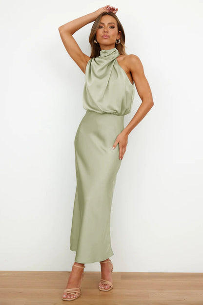 VENUS - SATIN HALTER MIDI DRESS