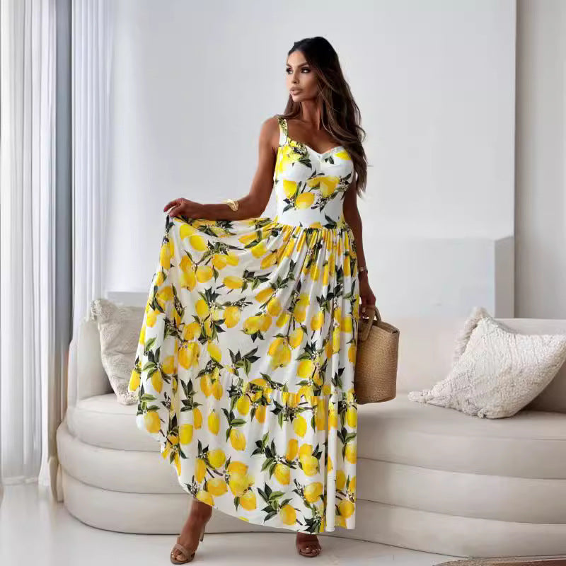 CERELIA - ELEGANT LEMON PRINT LONG DRESS