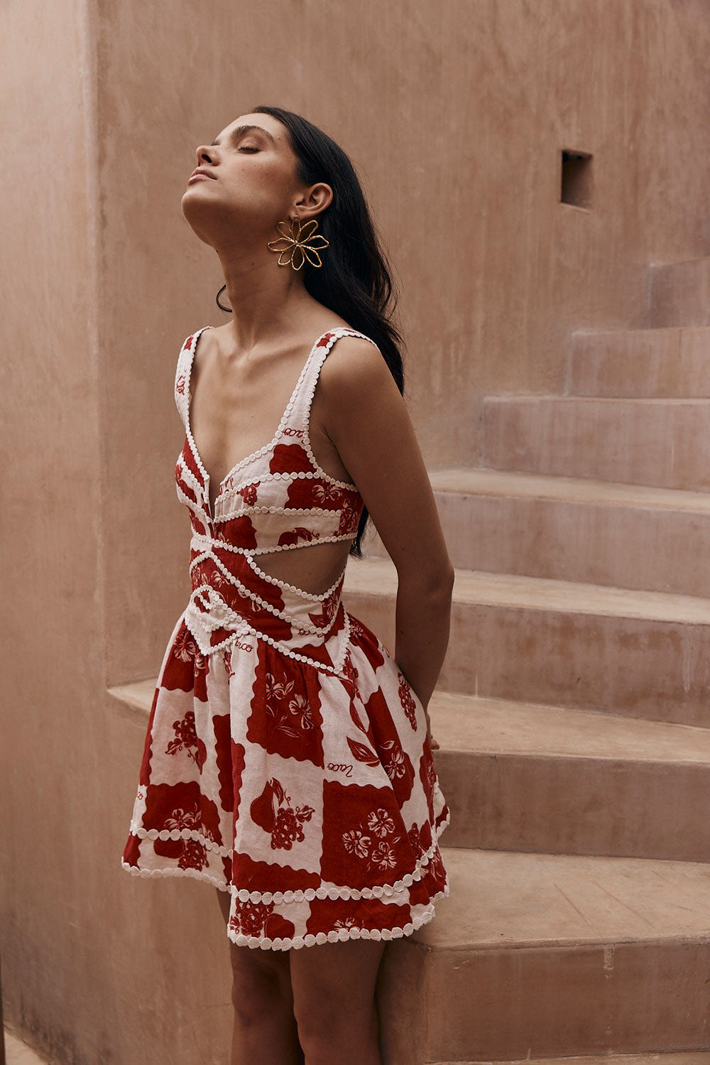 ASINETH - FLIRTY RED AND WHITE MINI DRESS