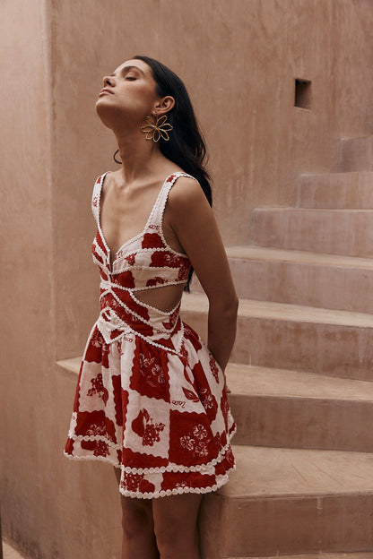 ASINETH - FLIRTY RED AND WHITE MINI DRESS