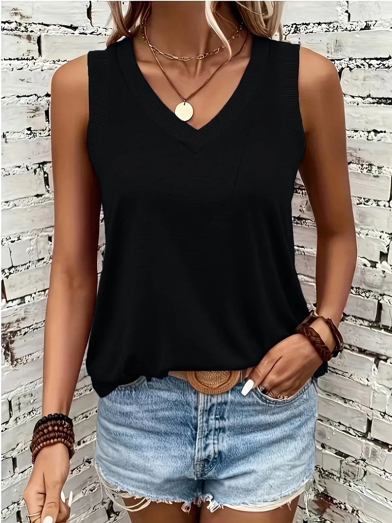 ARCADIA - AIRY V-NECK SLEEVELESS BLOUSE