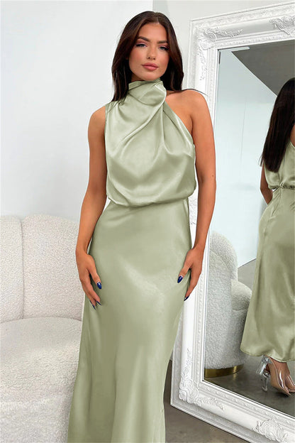 CAI - SATIN HALTERNECK MAXI DRESS