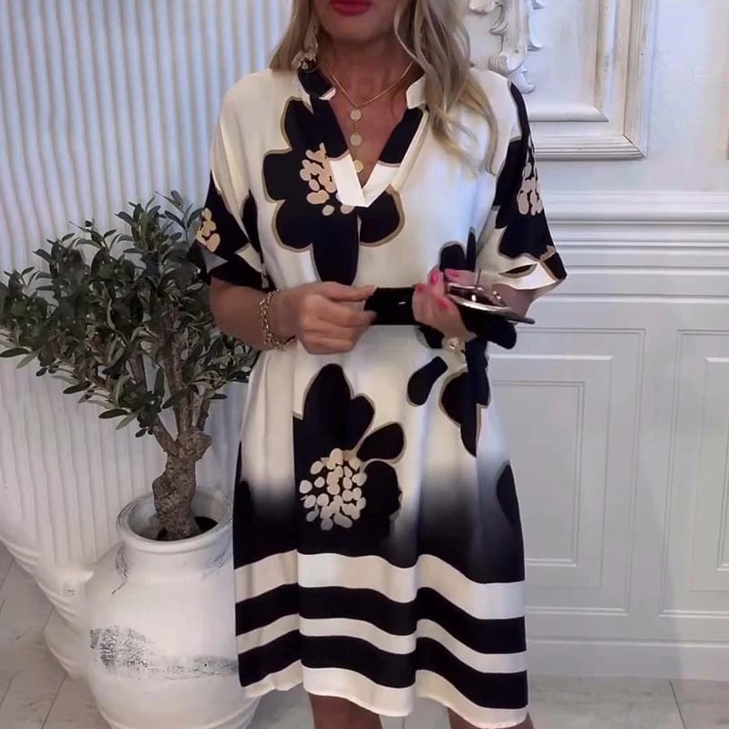 FOLEY - ELEGANT V-NECK DRESS WITH PRINT