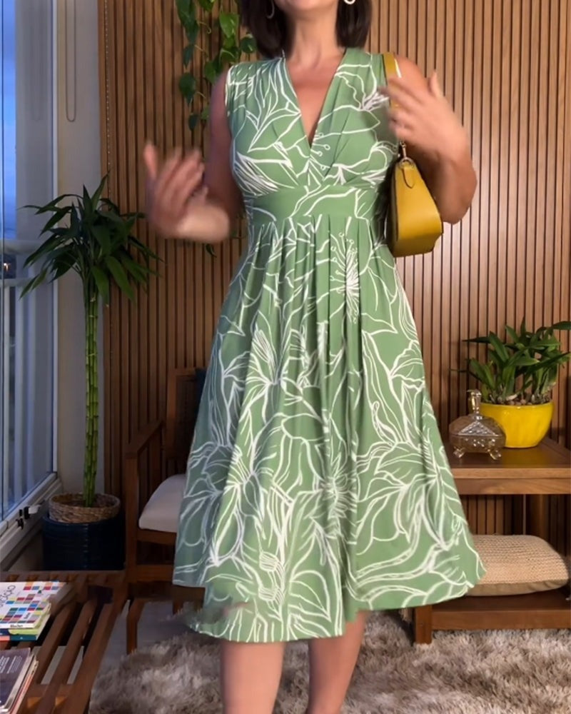 SLOANE - SLEEVELESS V-NECK FIT-AND-FLARE DRESS