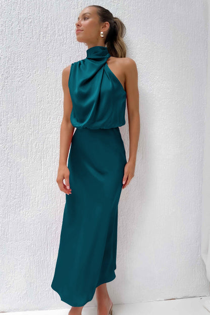 CAI - SATIN HALTERNECK MAXI DRESS