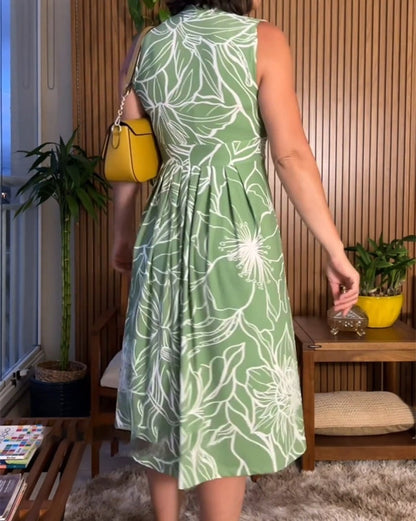 SLOANE - SLEEVELESS V-NECK FIT-AND-FLARE DRESS