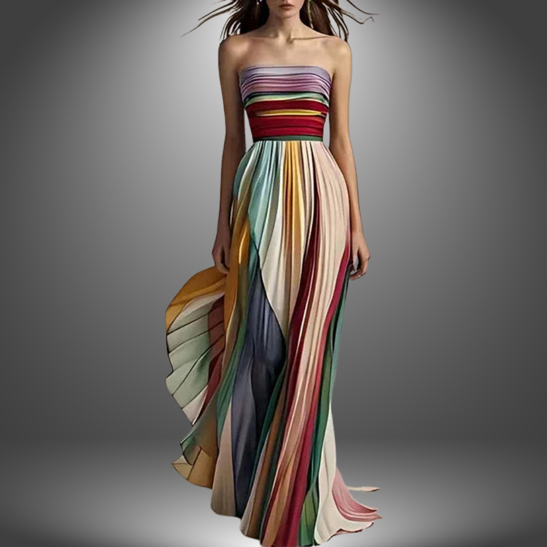 AYNI - COLORFUL STRAPLESS FLOWY EVENING DRESS