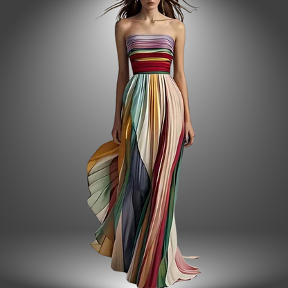 AYNI - COLORFUL STRAPLESS FLOWY EVENING DRESS