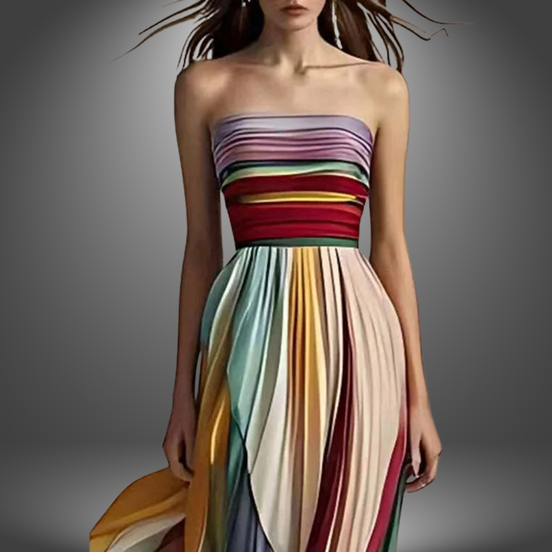 AYNI - COLORFUL STRAPLESS FLOWY EVENING DRESS