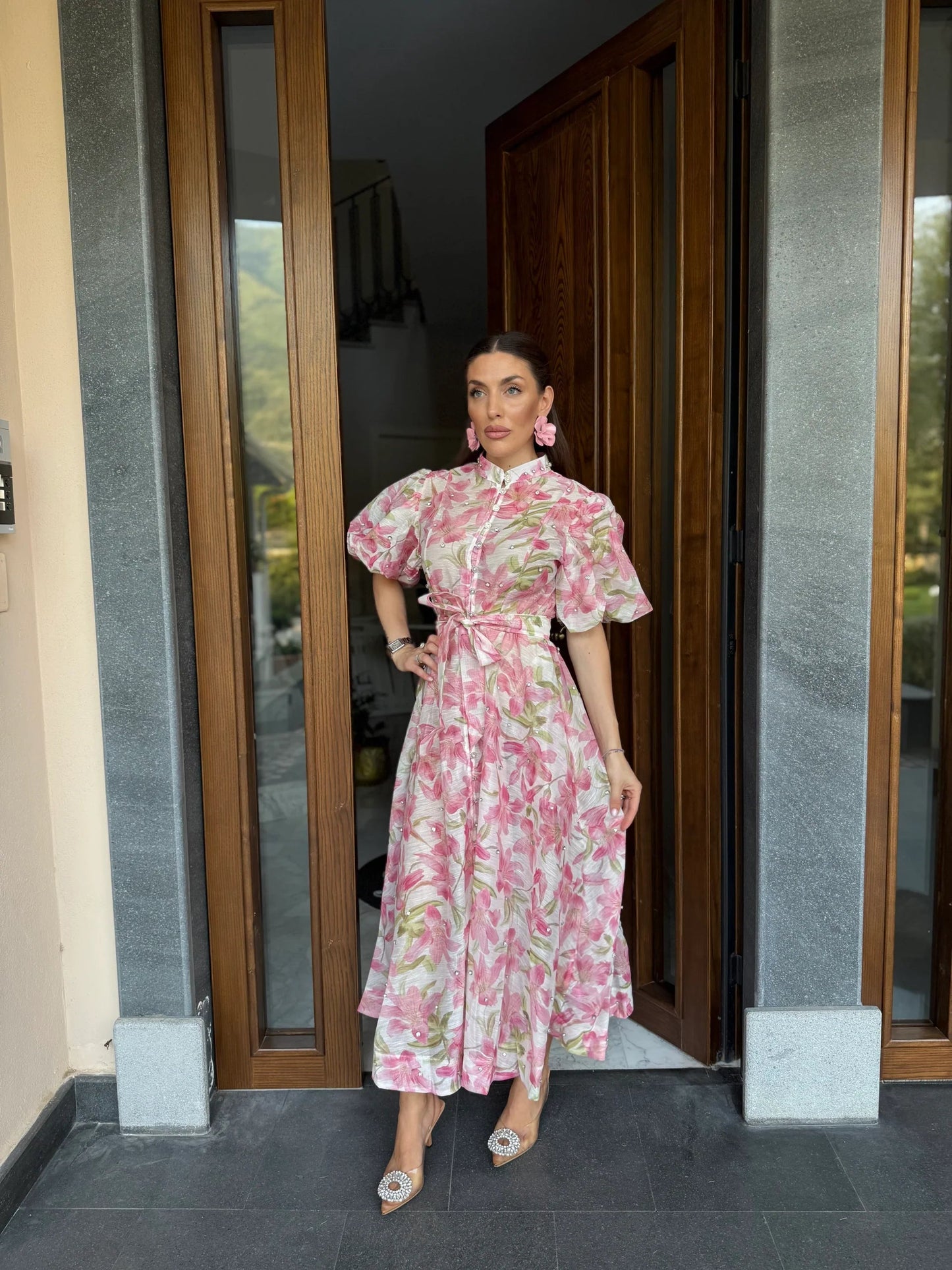 WINONA - BOHO MAXI DRESS WITH BELT AND SLEEVES