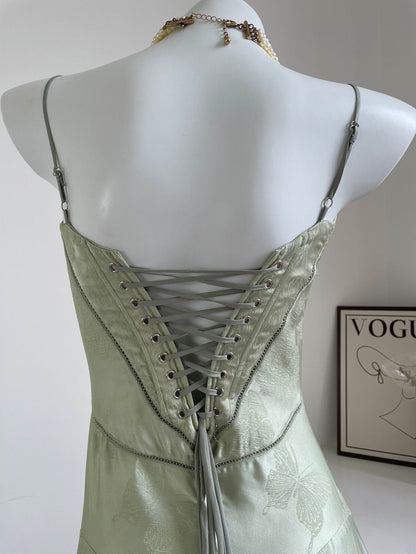 MELISSA - LACE UP FLORAL BACK MAXI GOWN