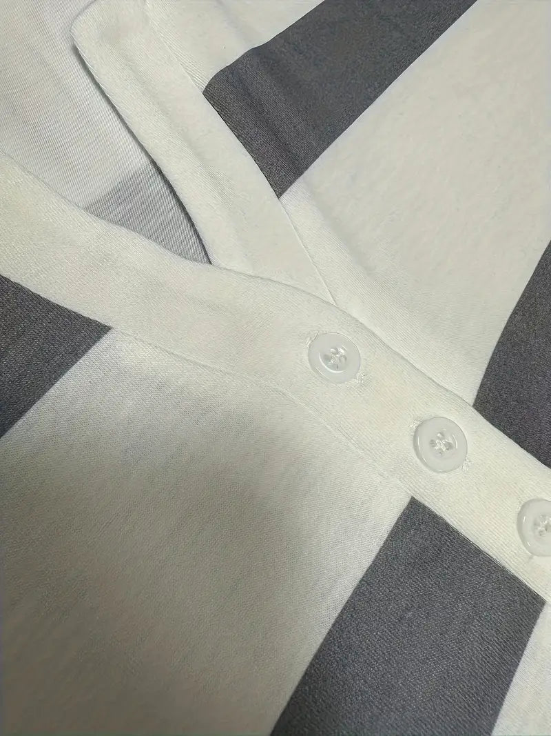 EIRAH - ESSENTIAL V-NECK STRIPED PRINT BLOUSE