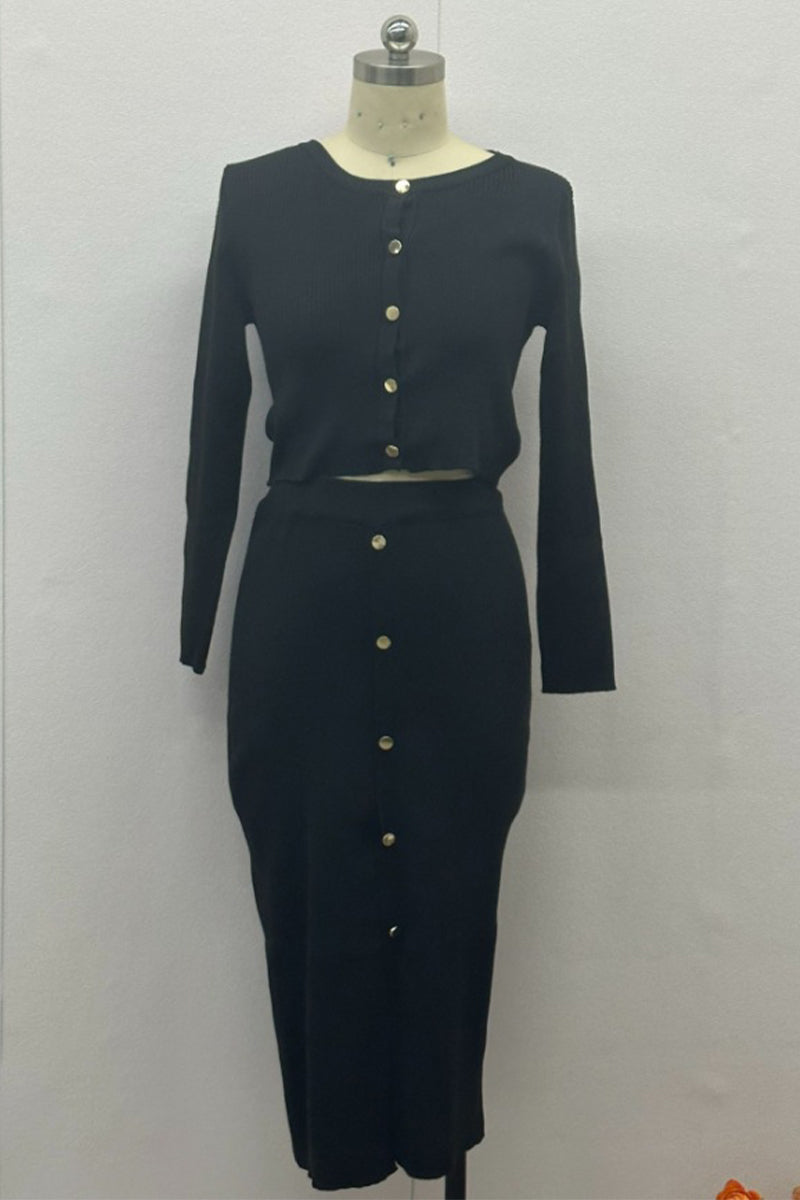 MICH - CHIC BUCKLE O-NECK LONG SLEEVE DRESS