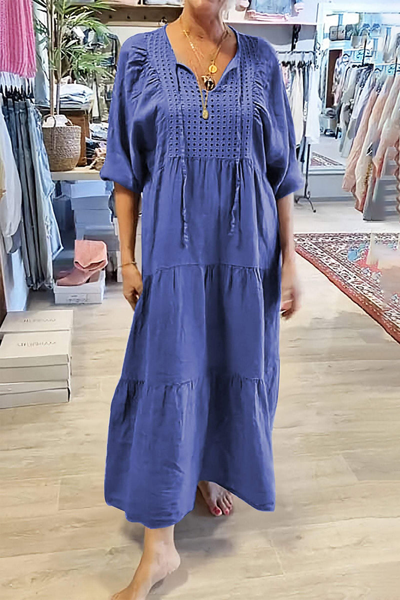 CELY - CASUAL LACE-UP V-NECK A-LINE DRESS