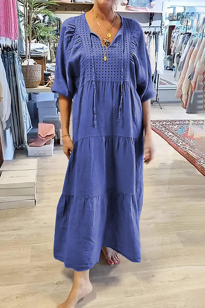 CELY - CASUAL LACE-UP V-NECK A-LINE DRESS