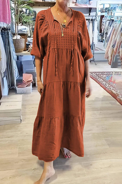 CELY - CASUAL LACE-UP V-NECK A-LINE DRESS