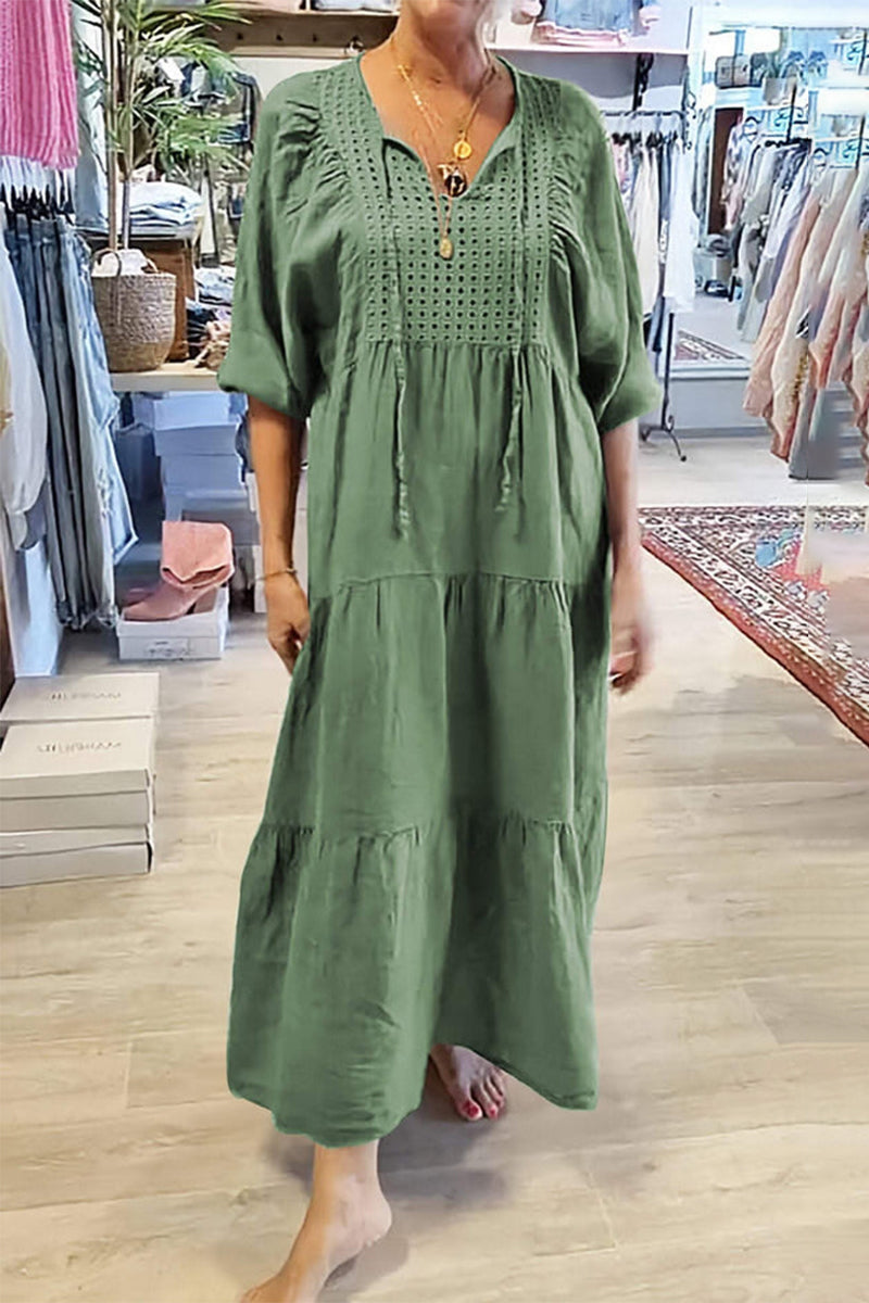 CELY - CASUAL LACE-UP V-NECK A-LINE DRESS