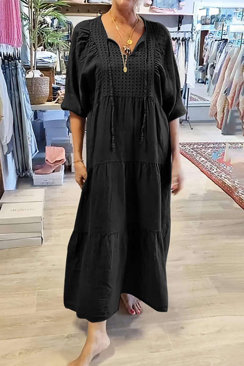 CELY - CASUAL LACE-UP V-NECK A-LINE DRESS