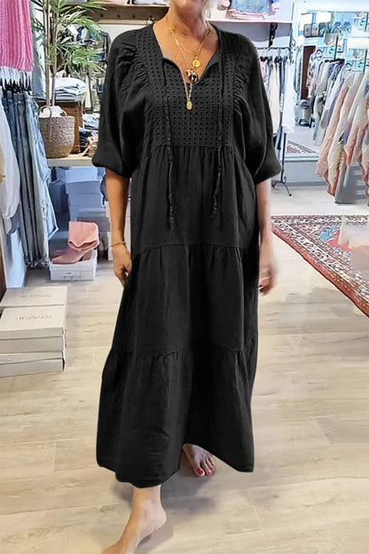 CELY - CASUAL LACE-UP V-NECK A-LINE DRESS