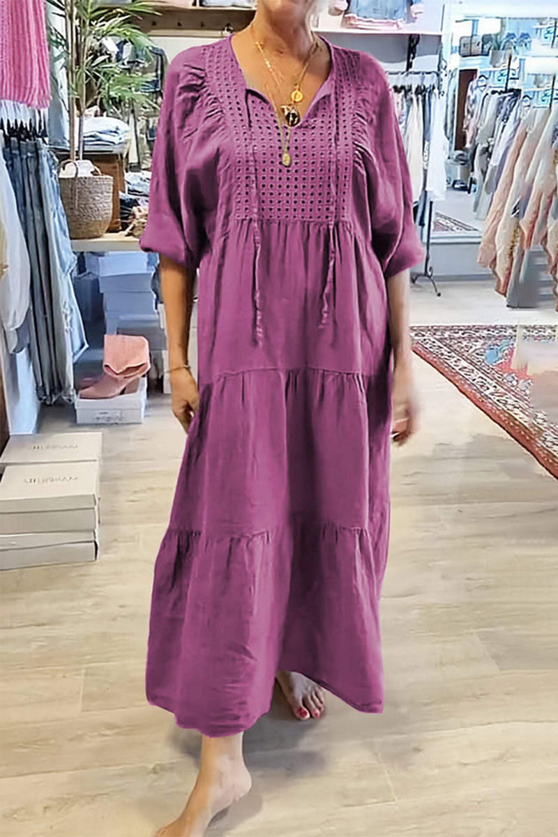 CELY - CASUAL LACE-UP V-NECK A-LINE DRESS