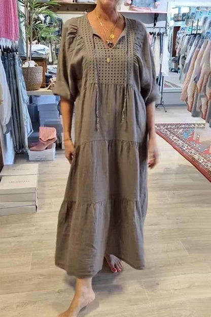 CELY - CASUAL LACE-UP V-NECK A-LINE DRESS