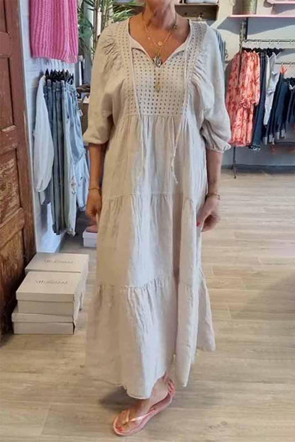 CELY - CASUAL LACE-UP V-NECK A-LINE DRESS