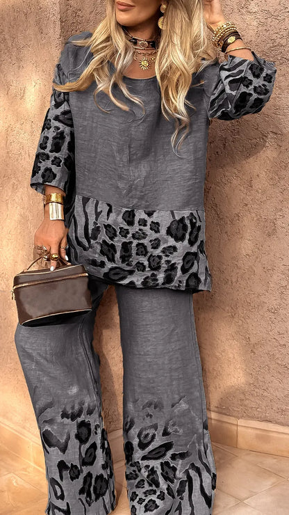 DARCY - LEOPARD COTTON LINEN CASUAL SET