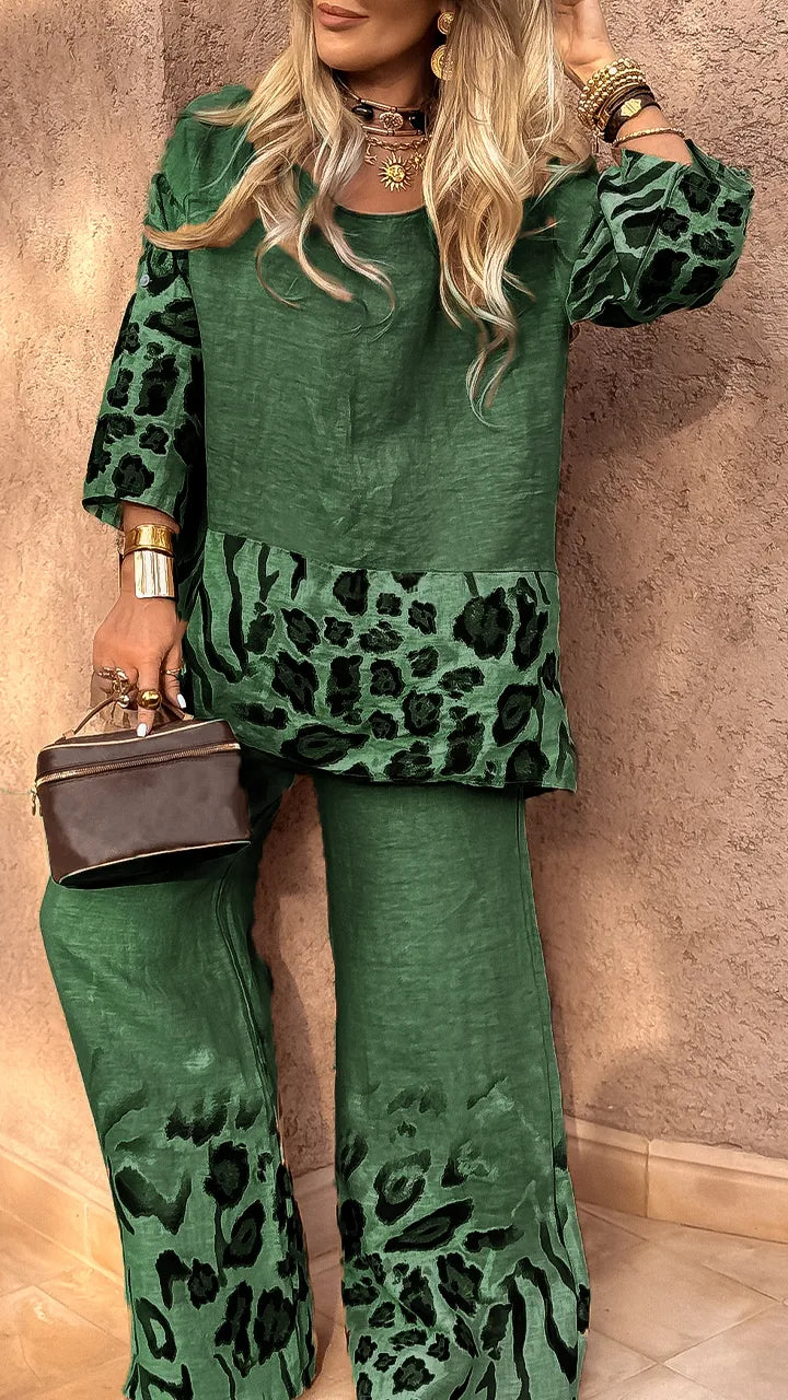 DARCY - LEOPARD COTTON LINEN CASUAL SET