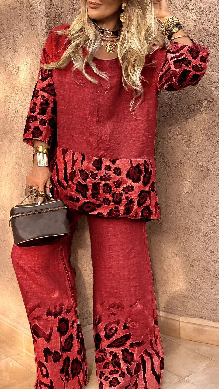 DARCY - LEOPARD COTTON LINEN CASUAL SET