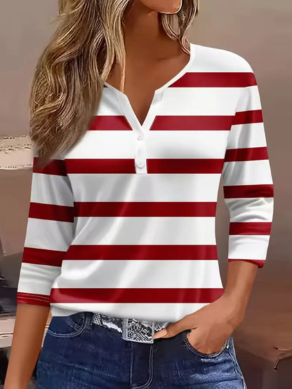 EIRAH - ESSENTIAL V-NECK STRIPED PRINT BLOUSE