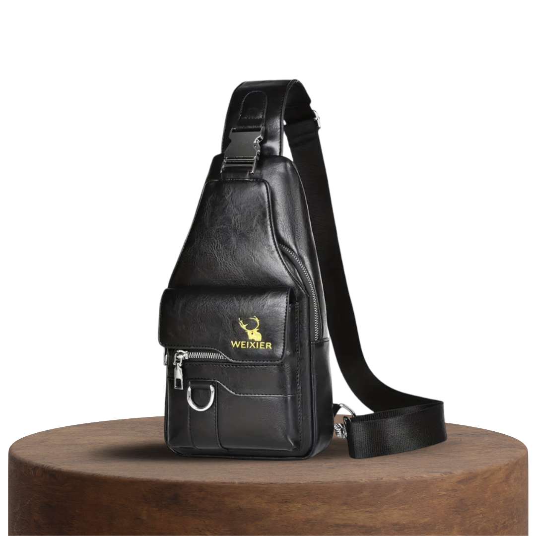 Daxton | Vertical Leather Sling Bag with Secure Flap & Zips