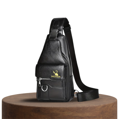 Daxton | Vertical Leather Sling Bag with Secure Flap & Zips