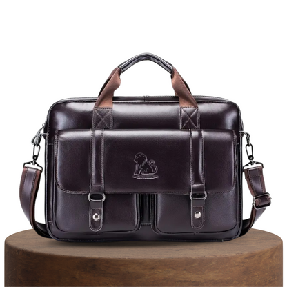 Joshua | Polished Leather Briefcase with Front Buckle Pockets