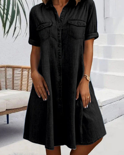 OLLIE - BUTTON-UP SHORT SLEEVE DENIM DRESS