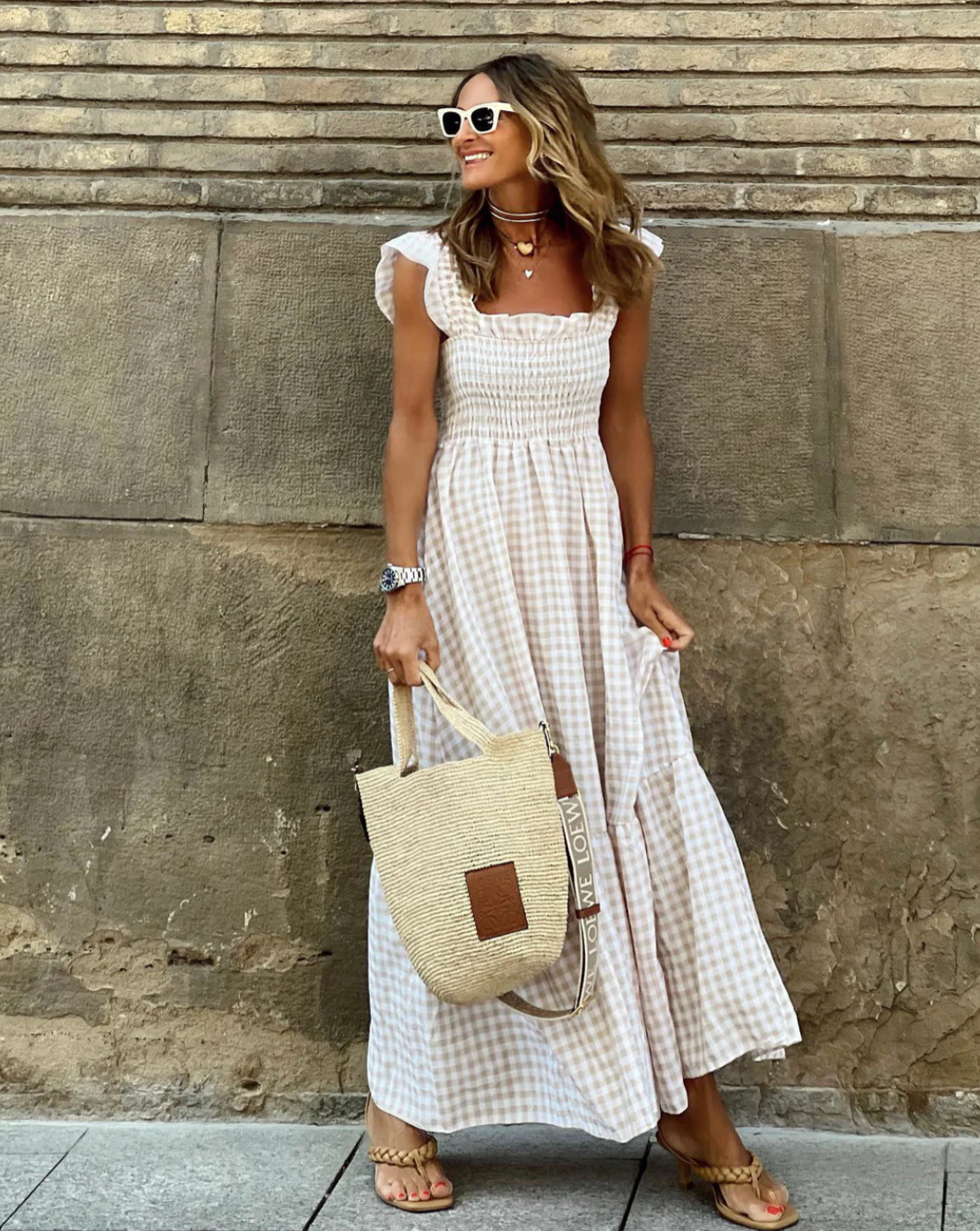 JULIEVEGA - LONG DRESS WITH RUFFLED SLEEVES AND CHECKS
