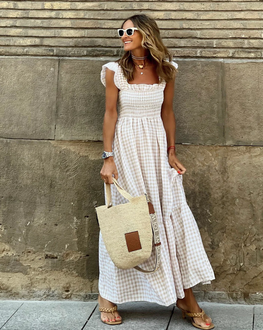 JULIEVEGA - LONG DRESS WITH RUFFLED SLEEVES AND CHECKS