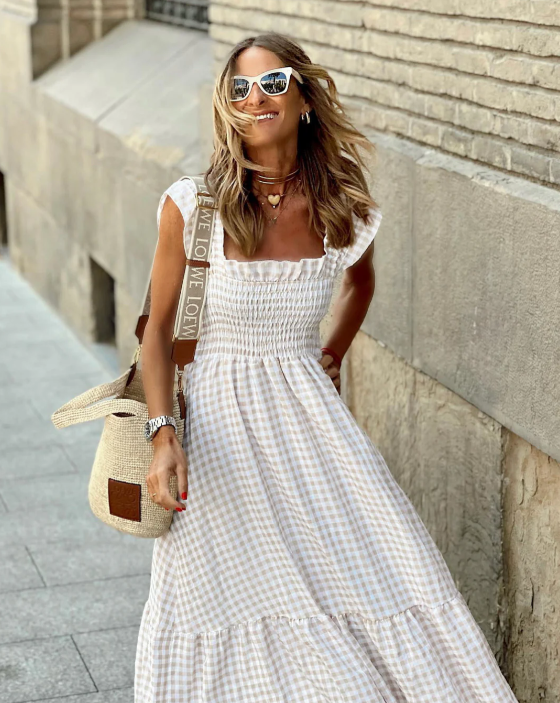 JULIEVEGA - LONG DRESS WITH RUFFLED SLEEVES AND CHECKS