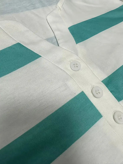 EIRAH - ESSENTIAL V-NECK STRIPED PRINT BLOUSE