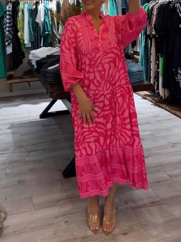 HAZEL - PATTERNED V-NECK DRESS