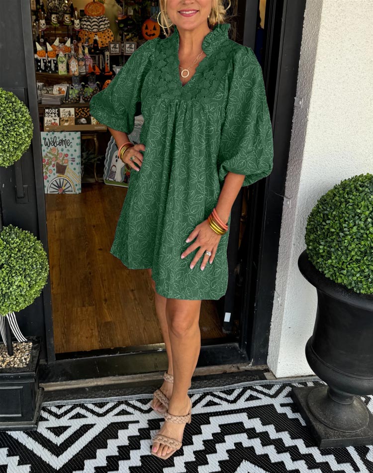 RUCILLA - PUFF SLEEVE LEAF MINI DRESS