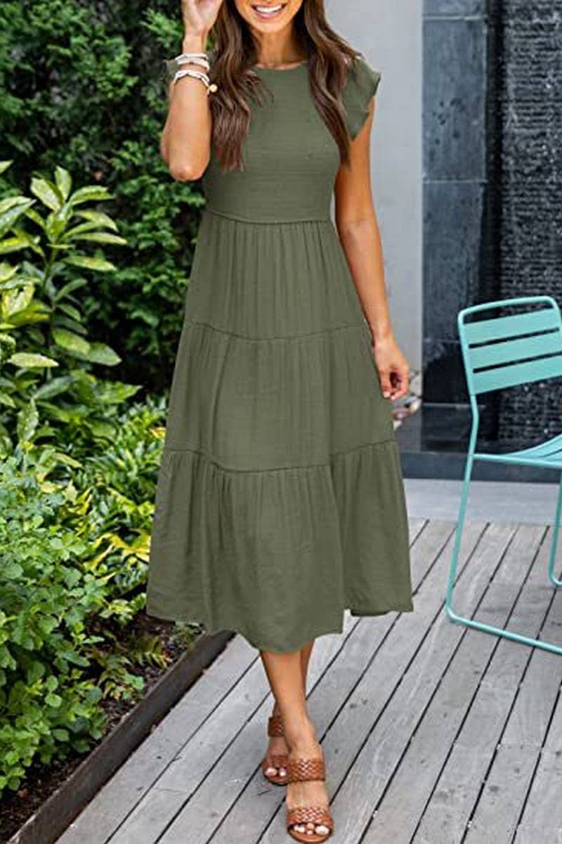 MARINEL - SHIRRED ELEGANCE MIDI DRESS