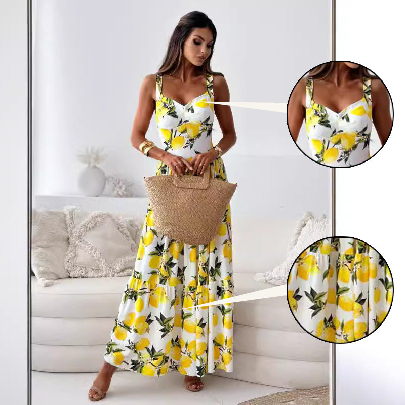 CERELIA - ELEGANT LEMON PRINT LONG DRESS