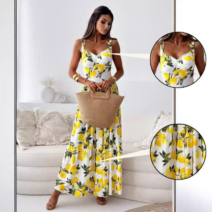 CERELIA - ELEGANT LEMON PRINT LONG DRESS